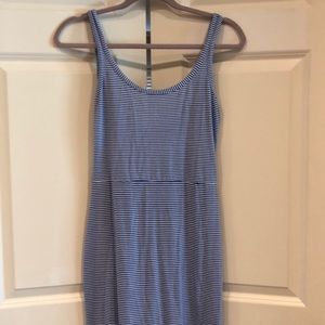 Blue and white striped maxi dress